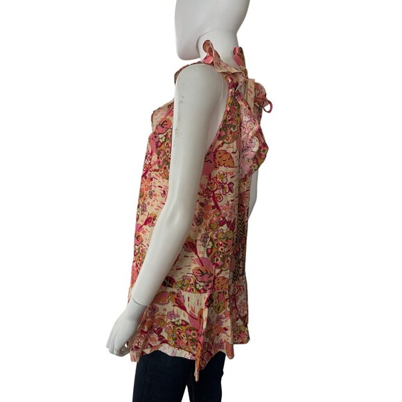 Free People Women's Floral Sleeveless Ruffle Linen Blend Tunic Top Open Back New - Picture 3 of 8